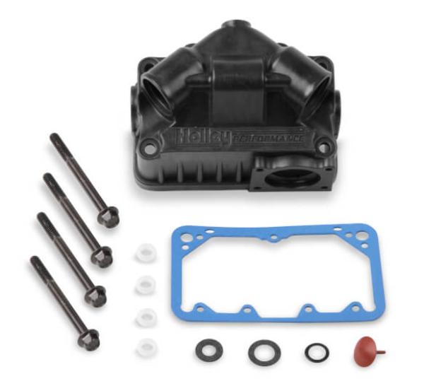 Picture of Holley HOL-2134-73HB Hard Core Gray Aluminum Center Hung V Bowl Kit - Secondary with Pump Provisions