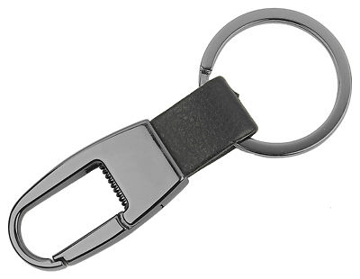 Gun Metal Clip & Leather Strap Keychain with Oxidized Finish