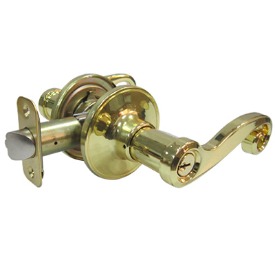 Tru-Guard Reversible Scroll Entry Lever Lockset, Polished Brass