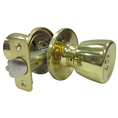 Tru-Guard Medium Tulip Style Knob Entry Lockset, Polished Brass