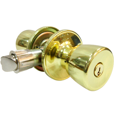 Tru-Guard Tulip Style Knob Mobile Home Entry Lockset, Polished Brass