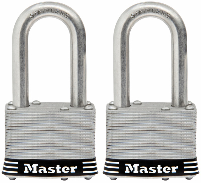 Picture of Master Lock 212804 1 x 0.75. Laminated Shackle Padlock - Stainless Steel, 2 Per Pack