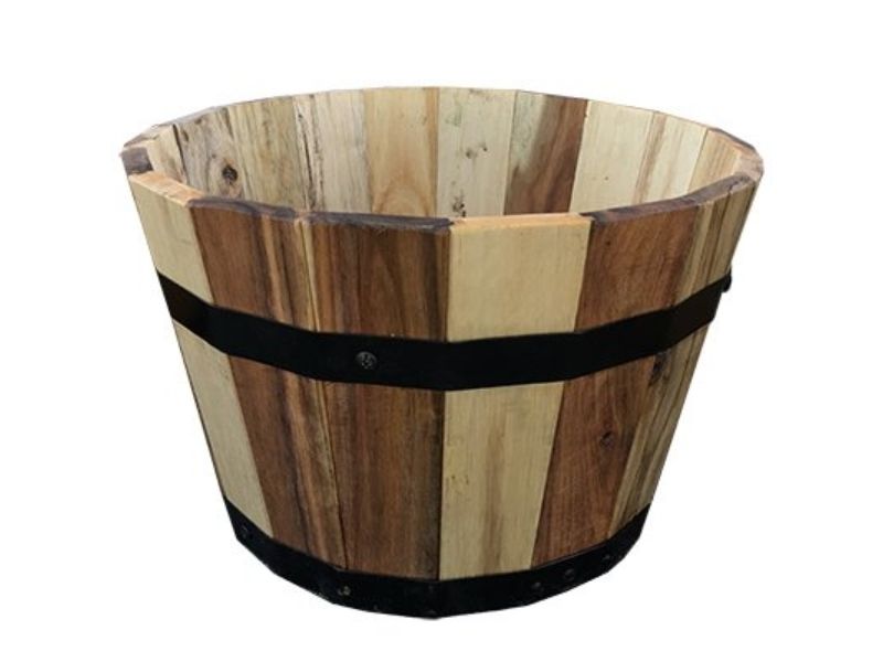 13 x 8.25 in. Wood Barrel Wood Planter