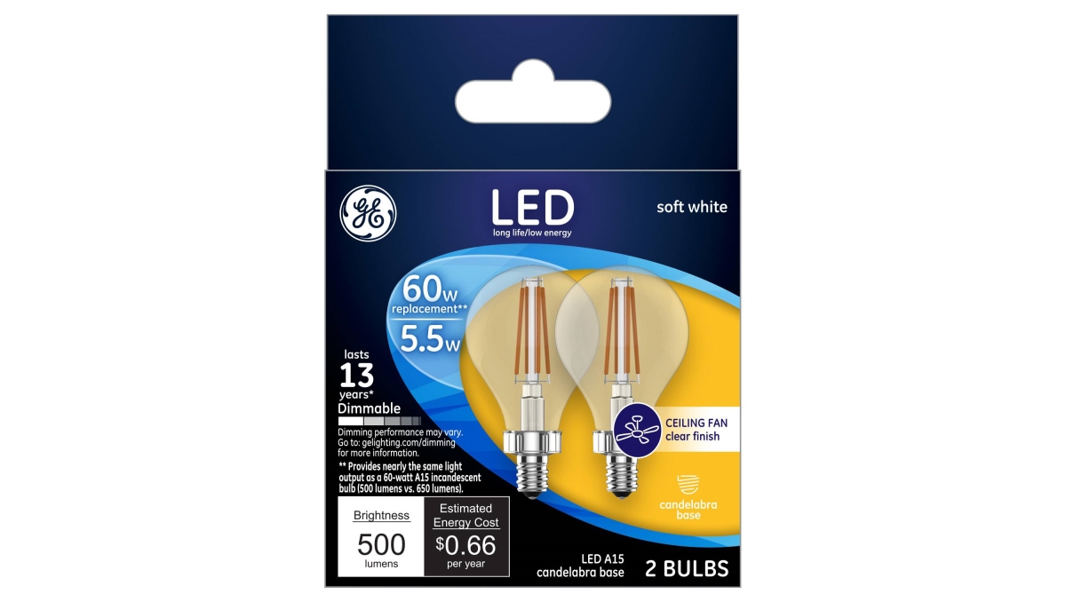 5.5W General Electric Fan LED Bulb - Soft White - Pack of 2