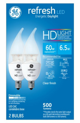 6.5W General Electric CAC LED Bulb, Clear - 500 lumens & Pack of 2