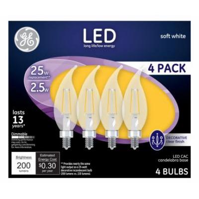 2.5W General Electric CAC LED Bulb, Clear - 200 lumens & Pack of 4
