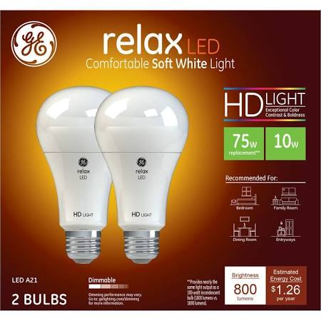 234738 15W General Electric HD Bulb, Soft White - 800 lumens & Pack of 2 -  Ge Lighting
