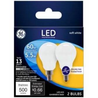 5.5W General Electric Fan LED Bulb, Soft White - 500 lumens & Pack of 2