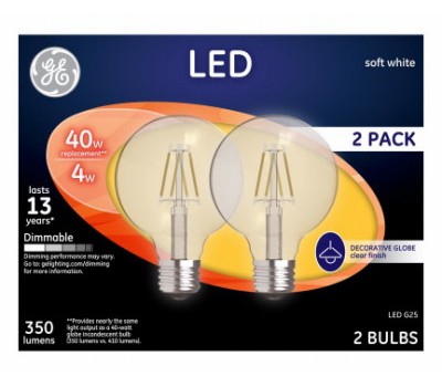 234717 2.8W LED Light G25 Bulb, Clear - Pack of 2
