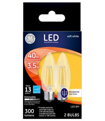 234722 Decorative 5W LED Blunt-Tip Medium-Base Light Bulb, Clear - Pack of 2