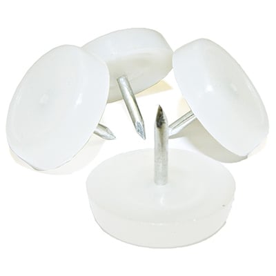 235908 0.87 in. TruGuard Plastic Base Round Nail On Glides, White - Pack of 4