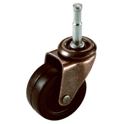 2 in. TruGuard Soft Rubber Wheel Caster, Black & Brass Finish - Pack of 2
