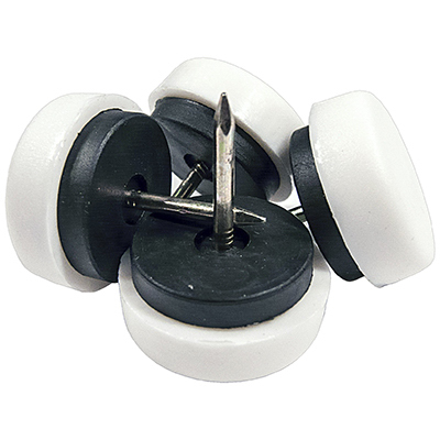 235948 0.87 in. TruGuard Plastic Base, Round Nail On Cushioned Glides, White - Pack of 4