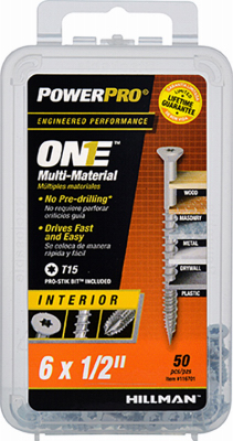 Multi-Material Screw POWERPRO ONE No. 6 S X 1/2" L Star Flat Head Zinc-Plated, 50PK