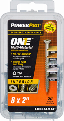 8 x 2 in. Interior Flat Head One Screw - Zinc - Pack of 20