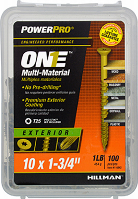 Multi-Material Screw POWERPRO ONE No. 10 X 1-3/4" L Star Flat Head 1 lb Bronze, 106PK