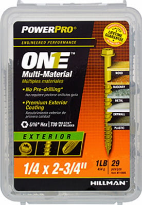 Multi-Material Screw POWERPRO ONE 1/4" S X 2-3/4" L Star Hex Washer Head 1 lb Bronze, 37PK