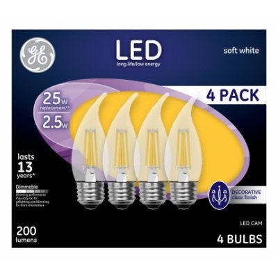 234650 2.5W CAM Decorative LED Light Bulb - Soft White, Pack of 4