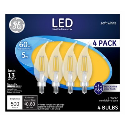 5W CAC Decorative LED Light Bulb - Soft White, Pack of 4