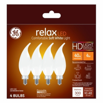 4W Candle Shape Soft White Light Color Bulb - Pack of 4