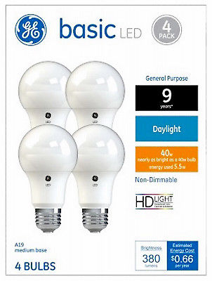 5.5W A19 Shape Daylight Light Color White Bulb - Pack of 4