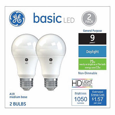 240223 13W A19 Shape Daylight Light Color White Bulb - Pack of 2