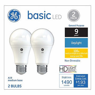 240225 16W A19 Shape Daylight Light Color White Bulb - Pack of 2