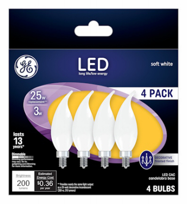 240253 2.5W Frosted Decorative LED Light Bulb, Pack of 4