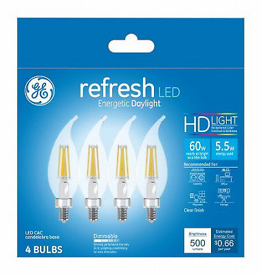 5.5W Candle Shape Daylight Light Color Clear Bulb, Pack of 4