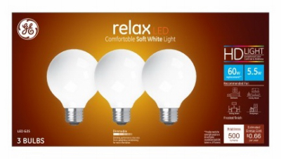 240183 5.5W Globe Shape 3 in. Soft White Light Color White Bulb - Pack of 3