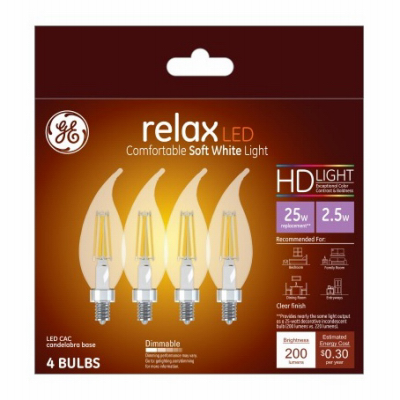 2.5W Candle Shape Soft White Light Color Clear Bulb - Pack of 4