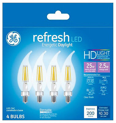 2.5W Candle Shape Daylight Light Color Clear Bulb - Pack of 4
