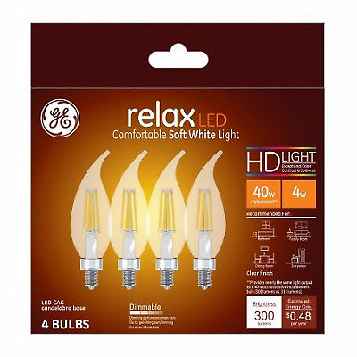 4W Candle Shape Soft White Light Color Clear Bulb, Pack of 4