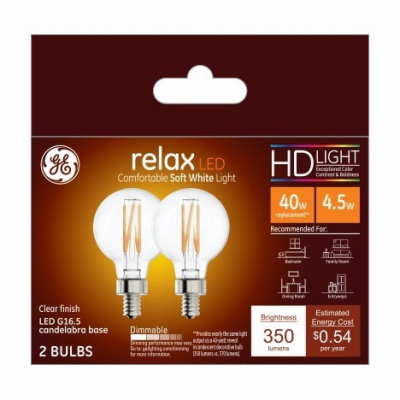 4.5W Globe Shape 2 in. Soft White Light Color Clear Bulb - Pack of 2
