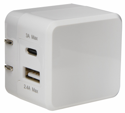 Picture of Audiovox 243645 3.4A Type-C Dual Port Square Wall Charger - White
