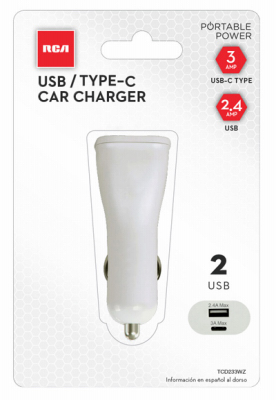 Picture of Audiovox 243655 3.4A RCA Type-C Dual Port Car Charger - White