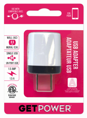 243662 1.5A Single Wall USB Adapter - Assorted Color