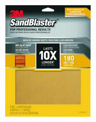 Picture of 3M 240326 9 x 11 in. 180 Grit Sandpaper without Slip Backing - Pack of 4