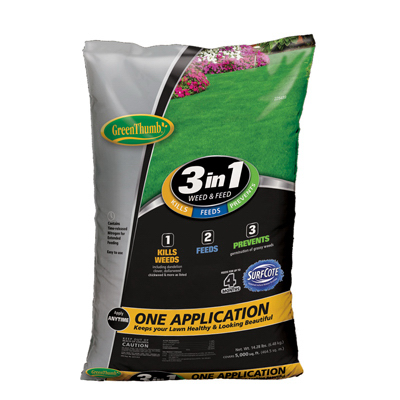 5000 sq ft. Green Thumb Coverage, 3-in-1 Fertilizer Weed & Feed & Crabgrass Preventer