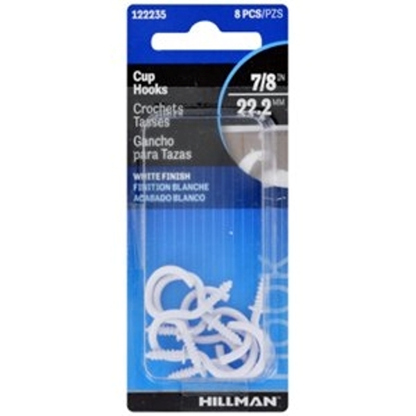 0.87 in. White Cup Hooks - Pack of 8