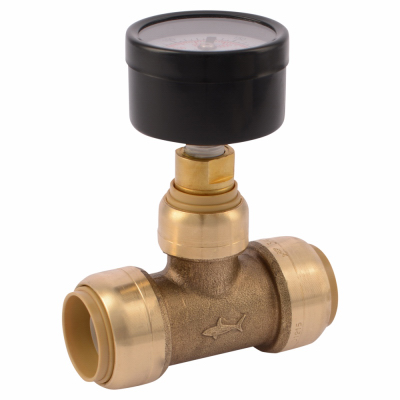 240020 0.75 in. Brass Sharkbite Tee Pressure Gauge Assembly Valve