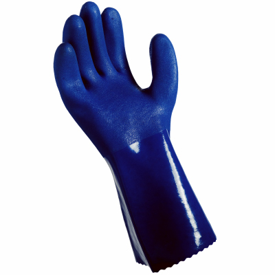 242577 Mens Large Grease Monkey Blue Long Cuff PVC Chemical Gloves