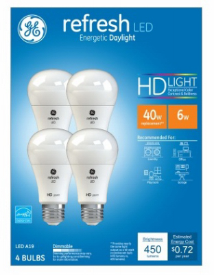 248165 6 watt Refresh Daylight HD Equivalent A19 LED Bulb - Pack of 4