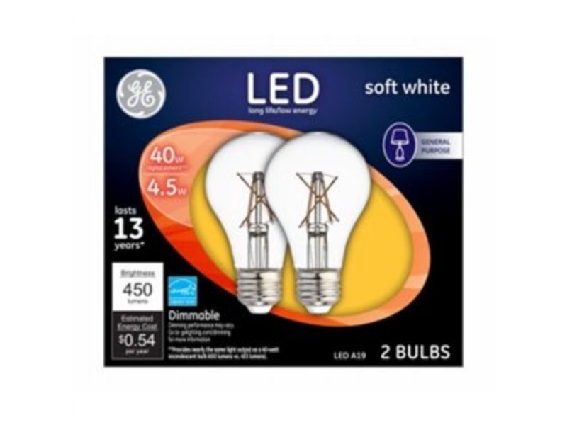 4.5W LED Light Bulbs, Soft White Clear - 450 Lumen - Pack of 2