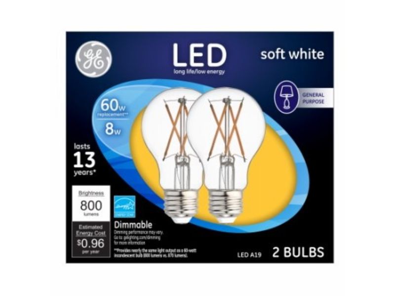 8W LED Light Bulbs, Soft White Clear - 800 Lumen - Pack of 2