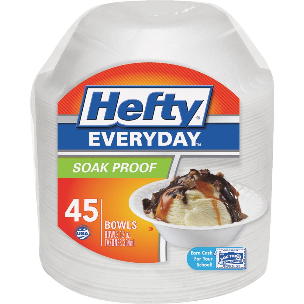 12 oz Hefty Everyday Foam Bowl, White - 45 Count