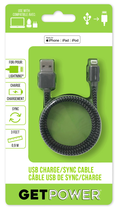 GetPower 10 ft. L Lightning to USB Cables 1 pk