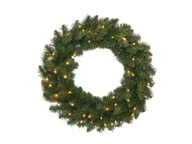 24 in. 200 Clear Lights Green PVC Christmas Wreath