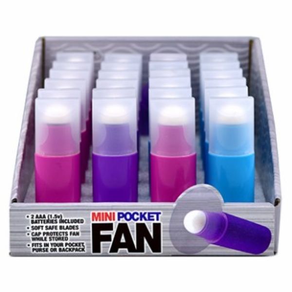 Mini Pocket Fan PDQ Display, Assorted Color - Pack of 24
