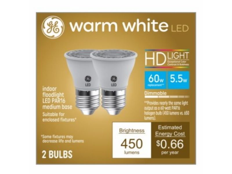 258516 6W PAR16 LED Indoor Floodlight Bulb, Warm White - Pack of 2